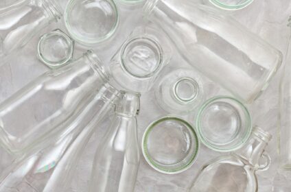 Wastes of different glass containers ready for recycling
